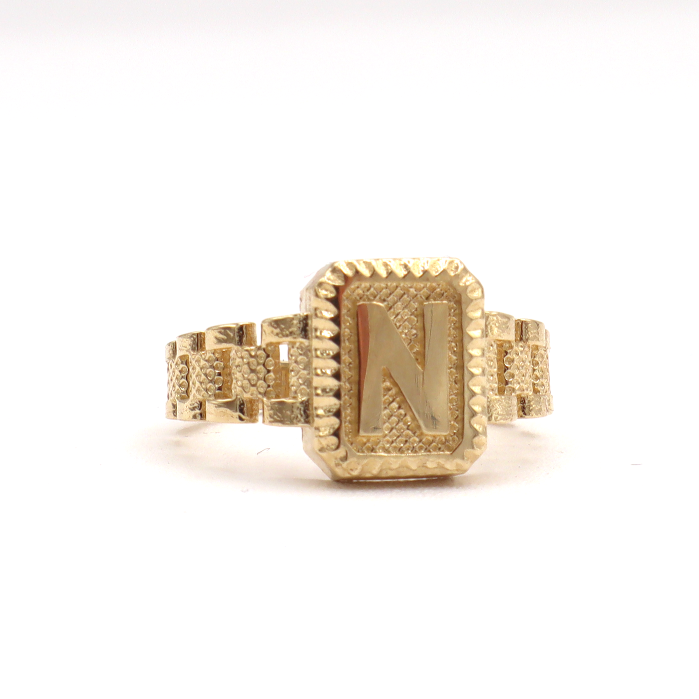 10K Solid Yellow Gold Square Band Initial Ring