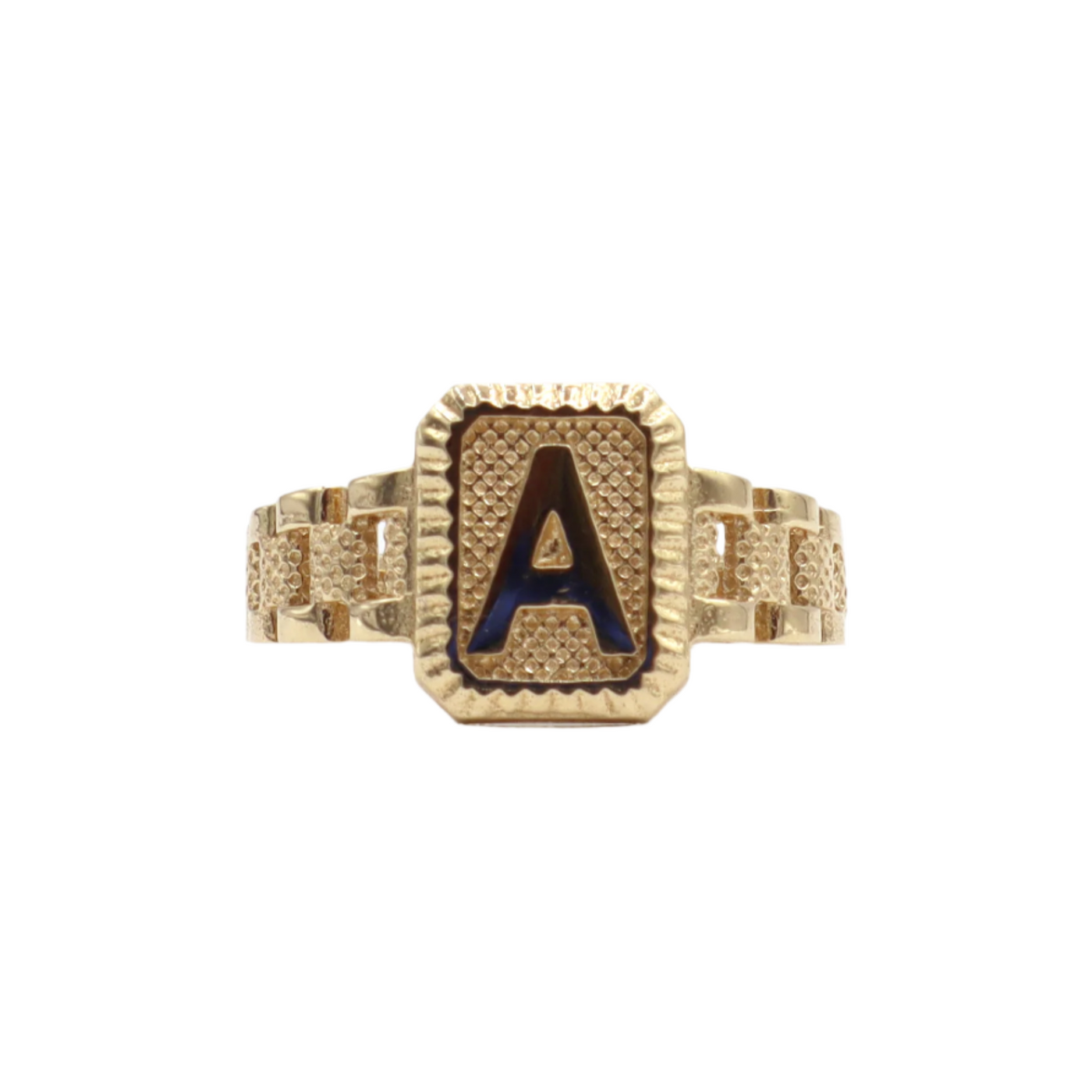 10K Solid Yellow Gold Square Band Initial Ring