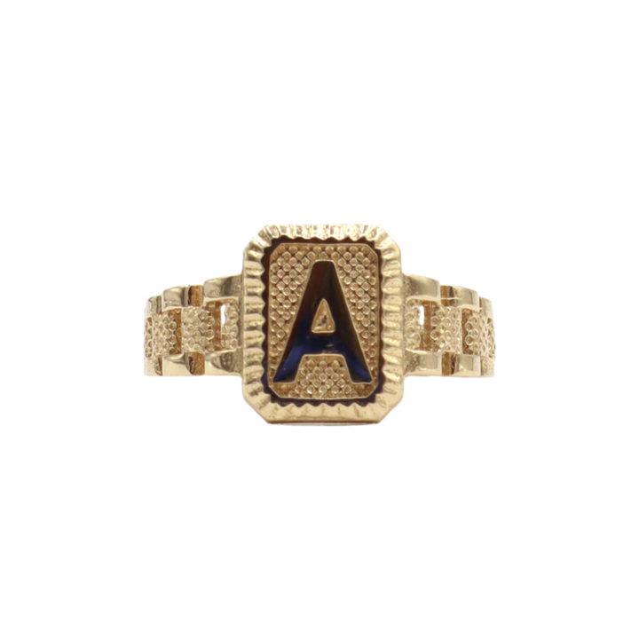 10K Solid Yellow Gold Square Band Initial Ring