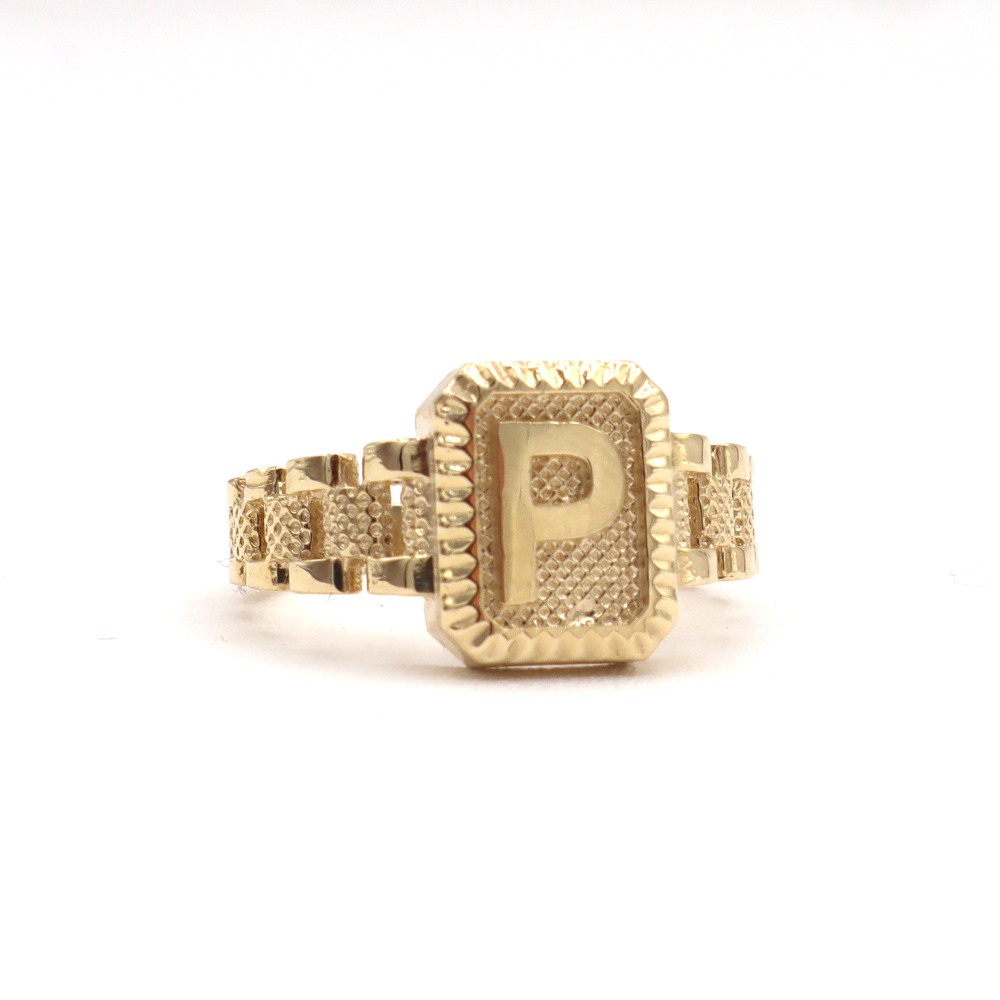 10K Solid Yellow Gold Square Band Initial Ring