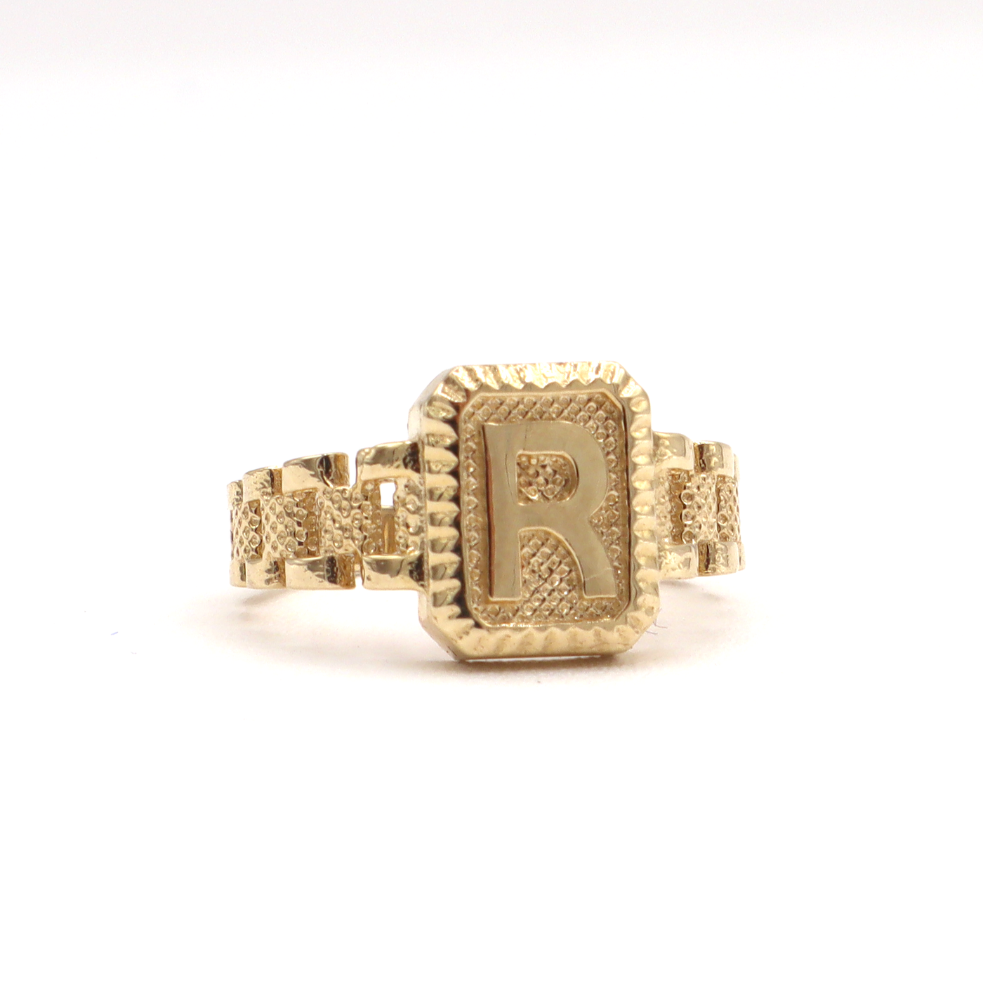 10K Solid Yellow Gold Square Band Initial Ring