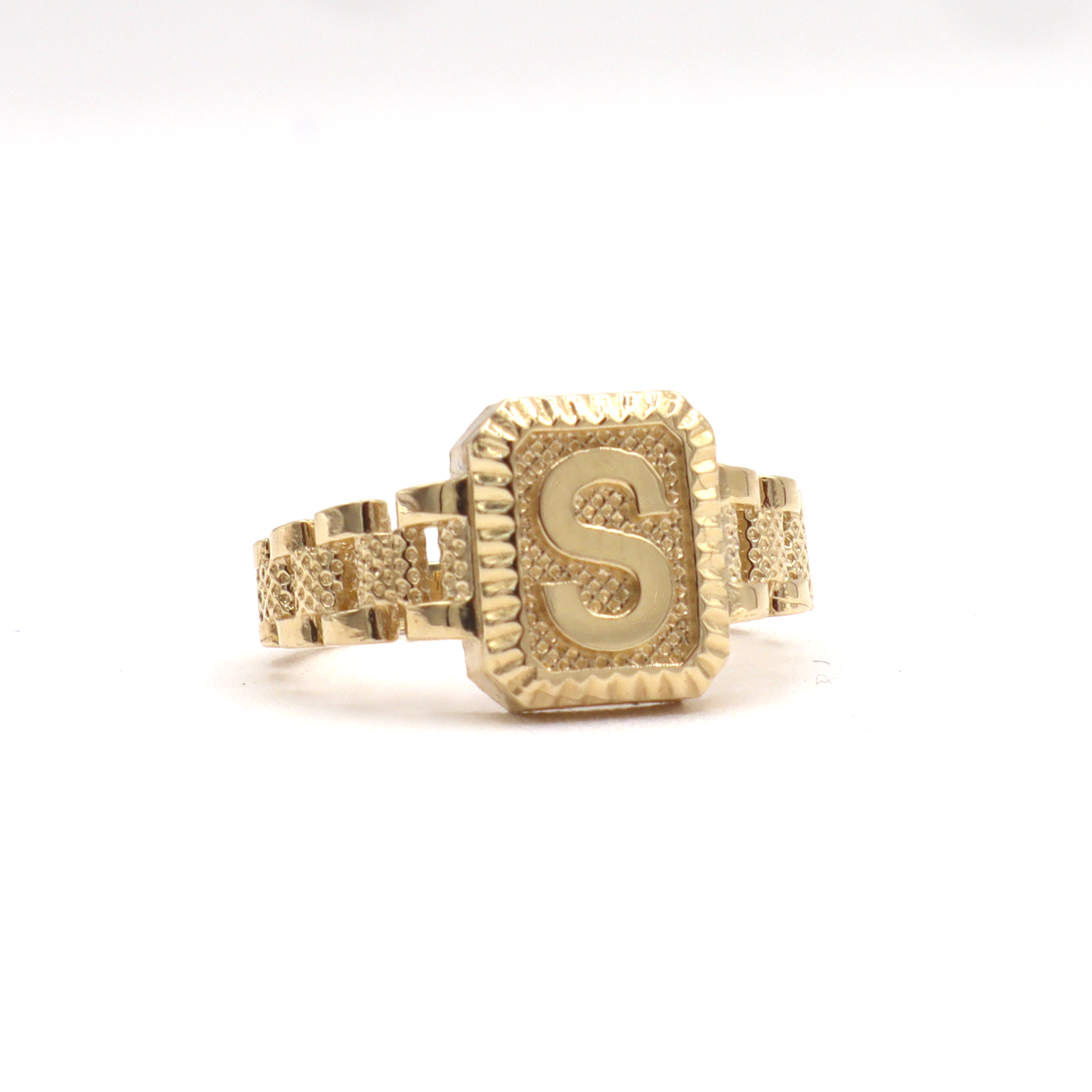 10K Solid Yellow Gold Square Band Initial Ring