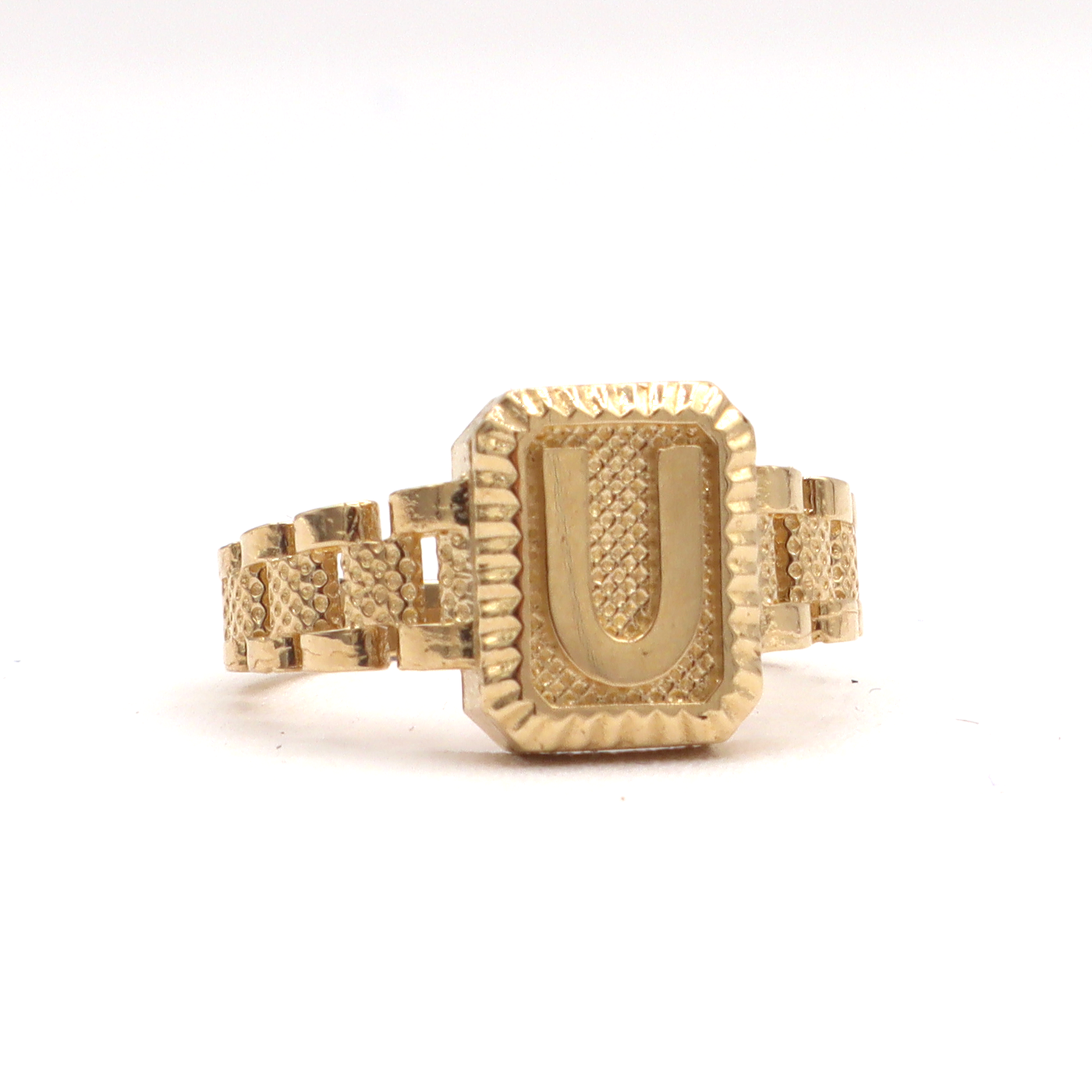10K Solid Yellow Gold Square Band Initial Ring
