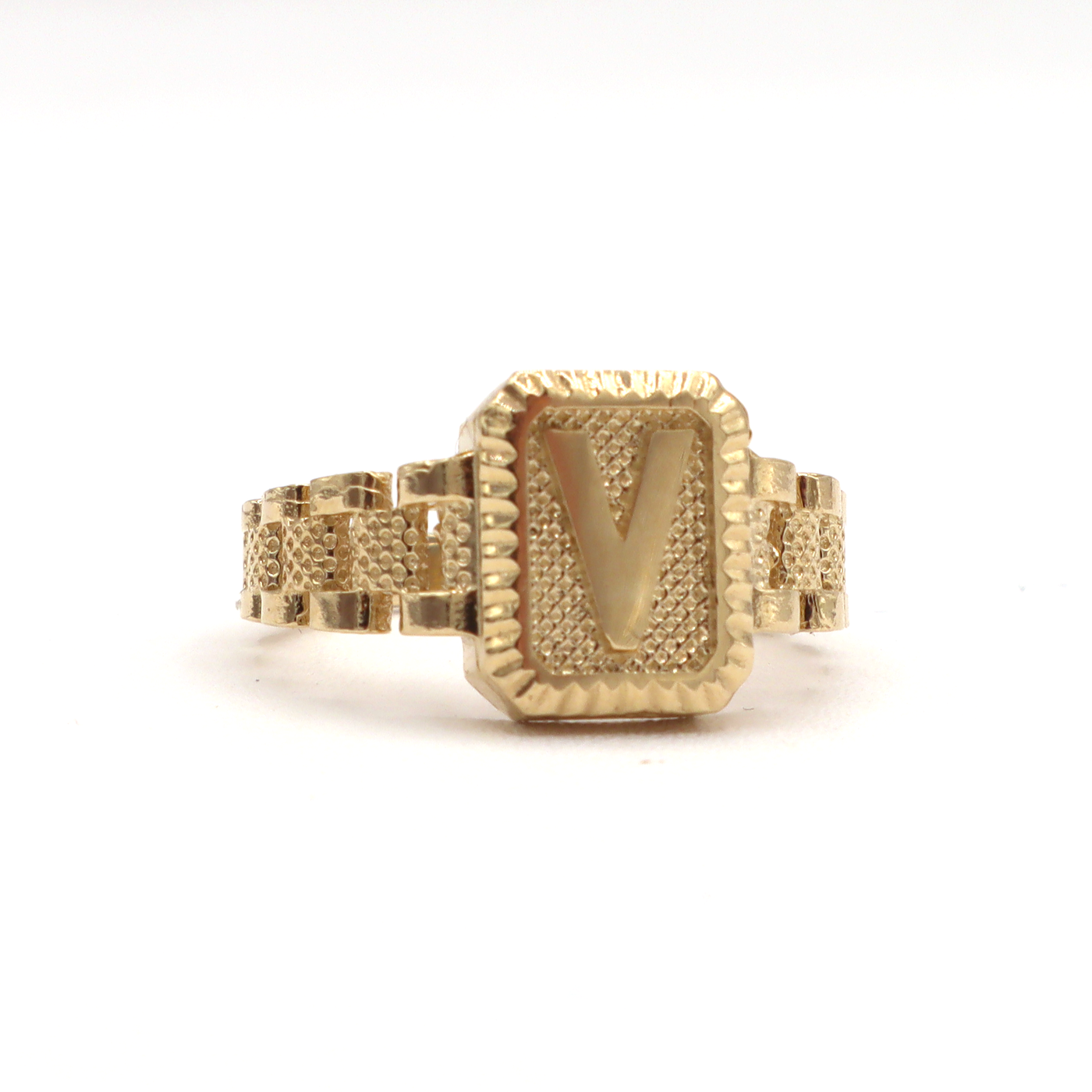 10K Solid Yellow Gold Square Band Initial Ring