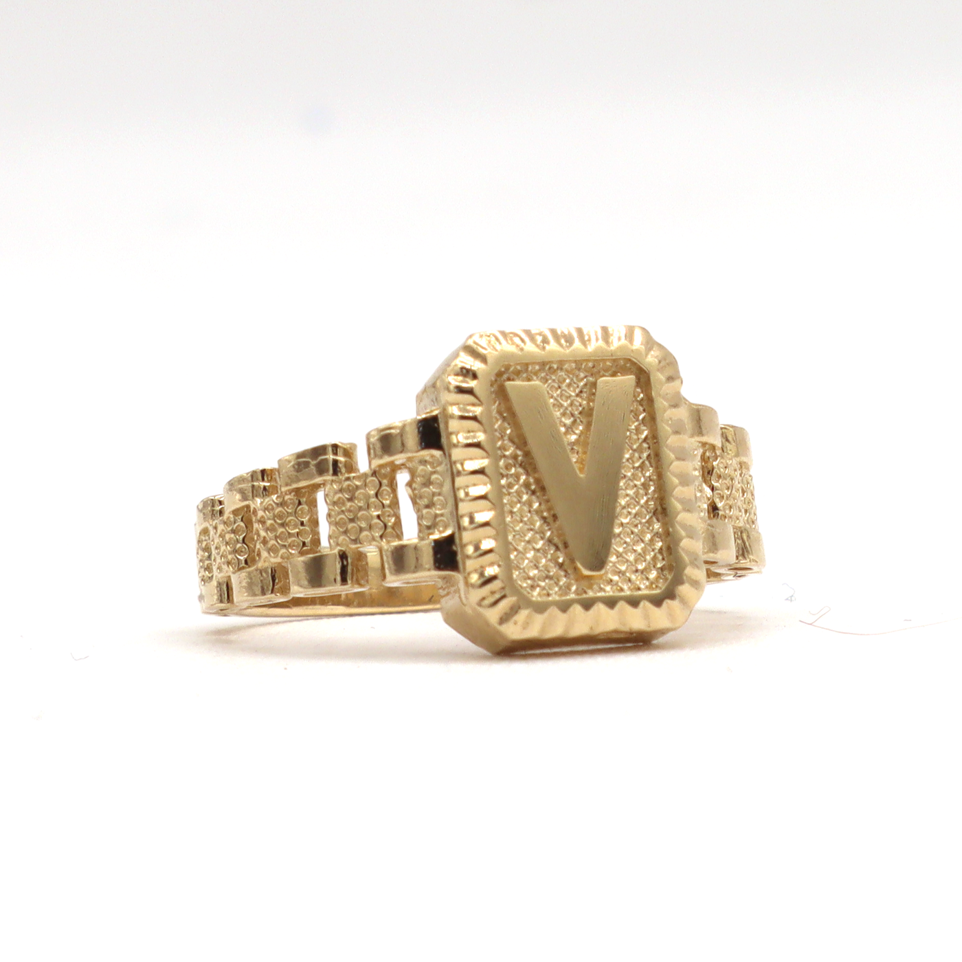10K Solid Yellow Gold Square Band Initial Ring