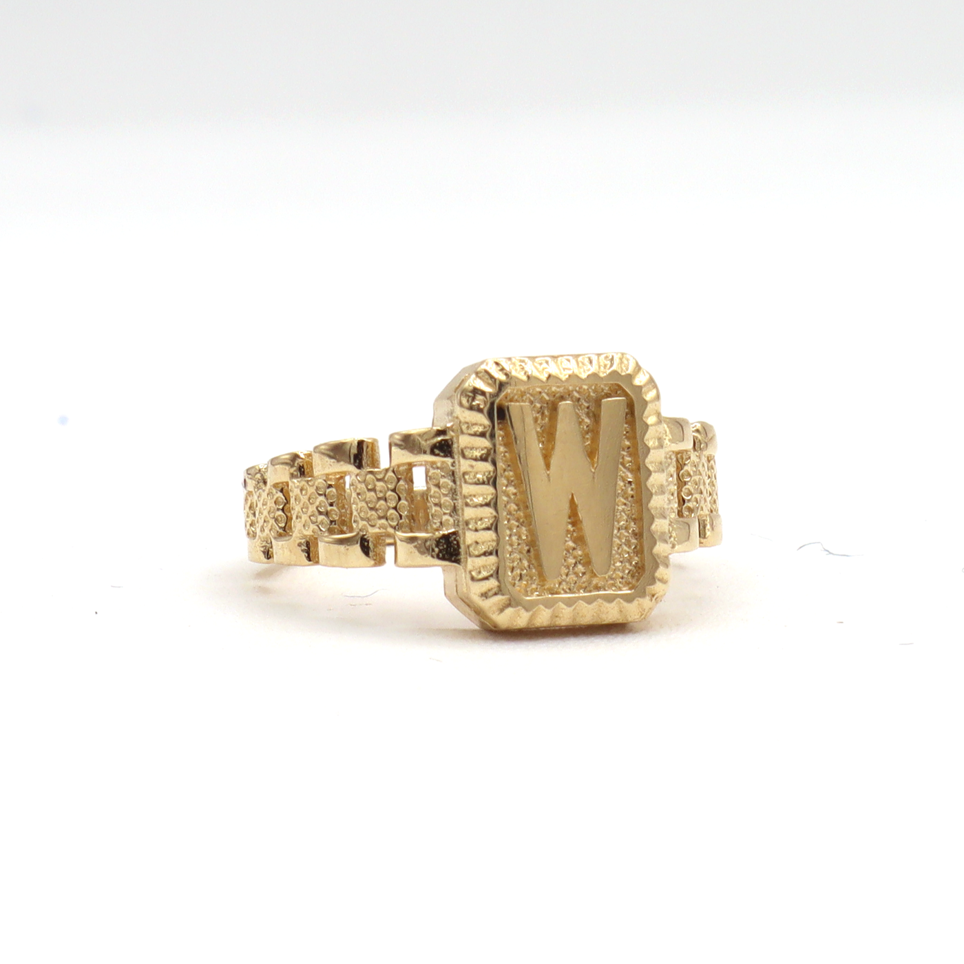 10K Solid Yellow Gold Square Band Initial Ring