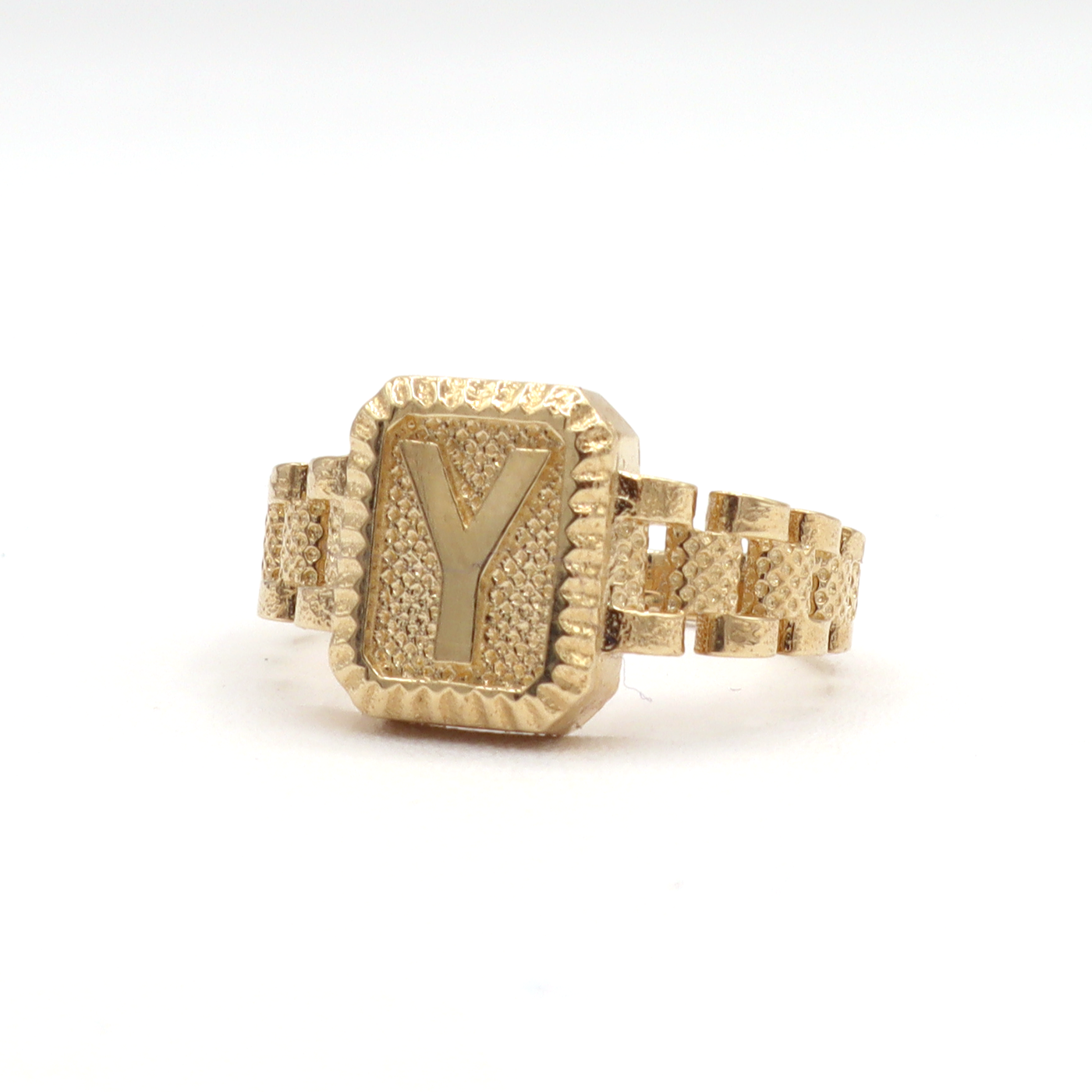 10K Solid Yellow Gold Square Band Initial Ring