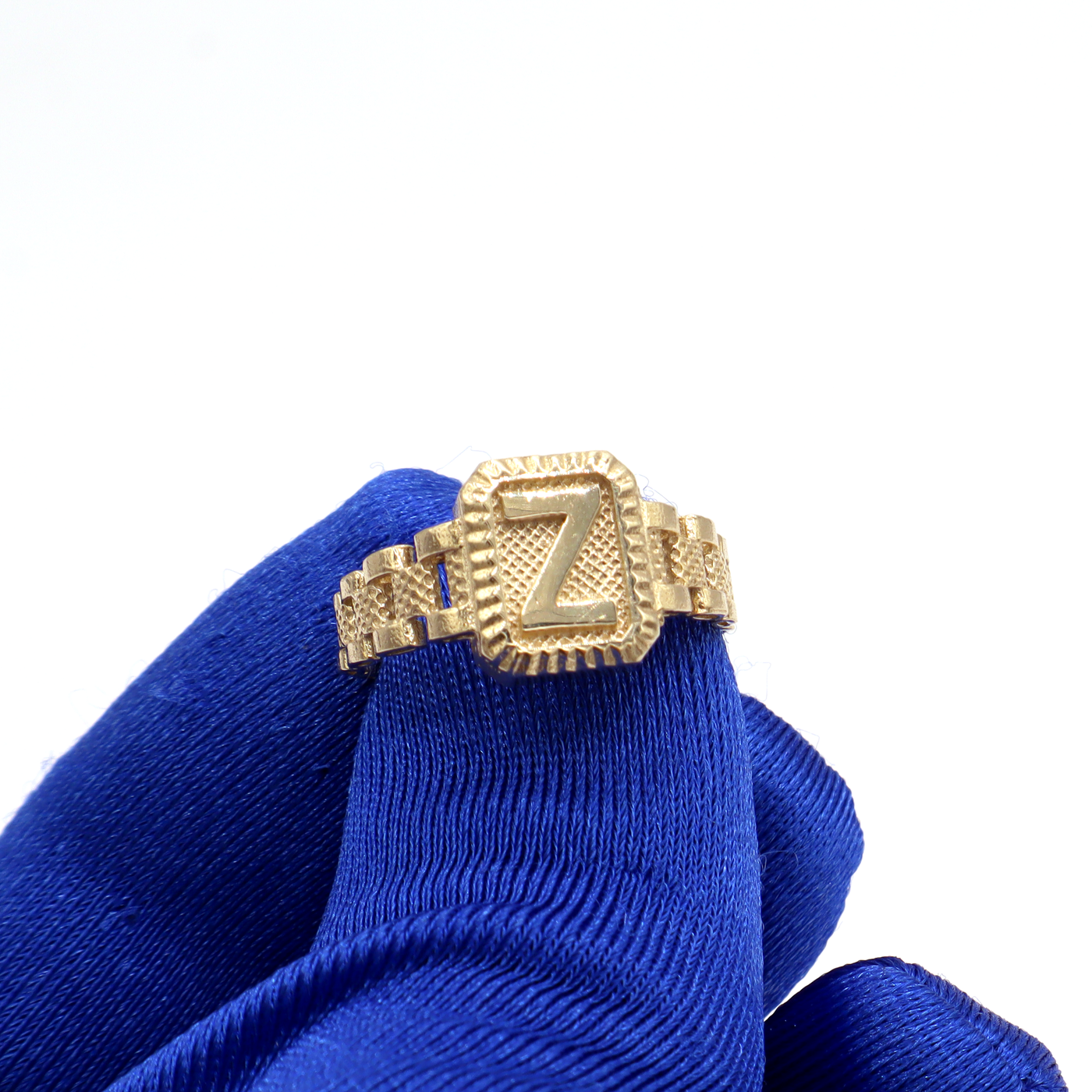 10K Solid Yellow Gold Square Band Initial Ring