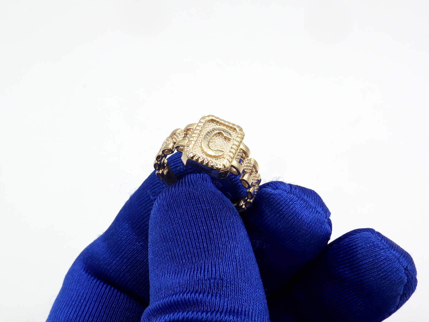 10K Solid Yellow Gold Square Band Initial Ring