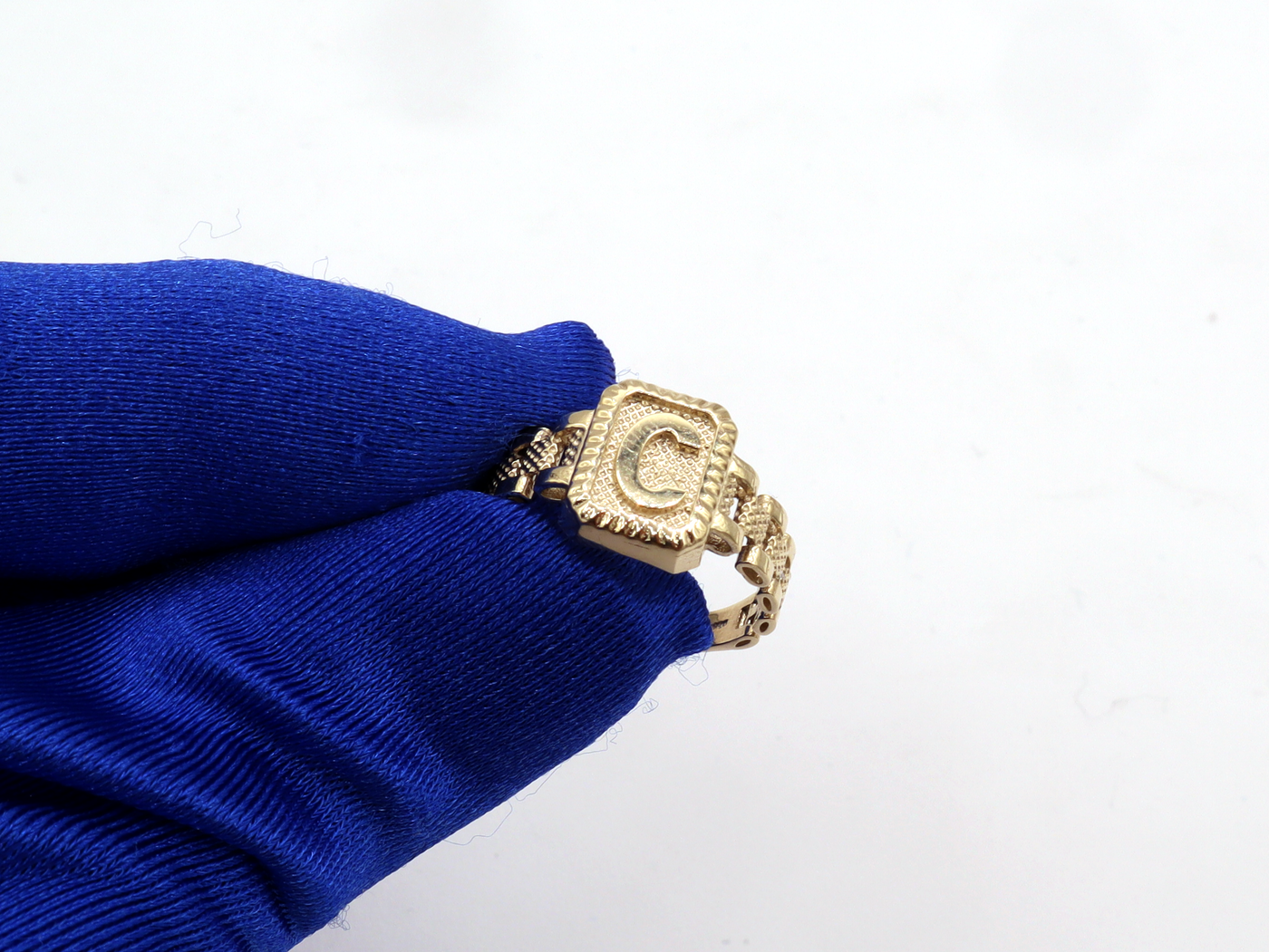 10K Solid Yellow Gold Square Band Initial Ring