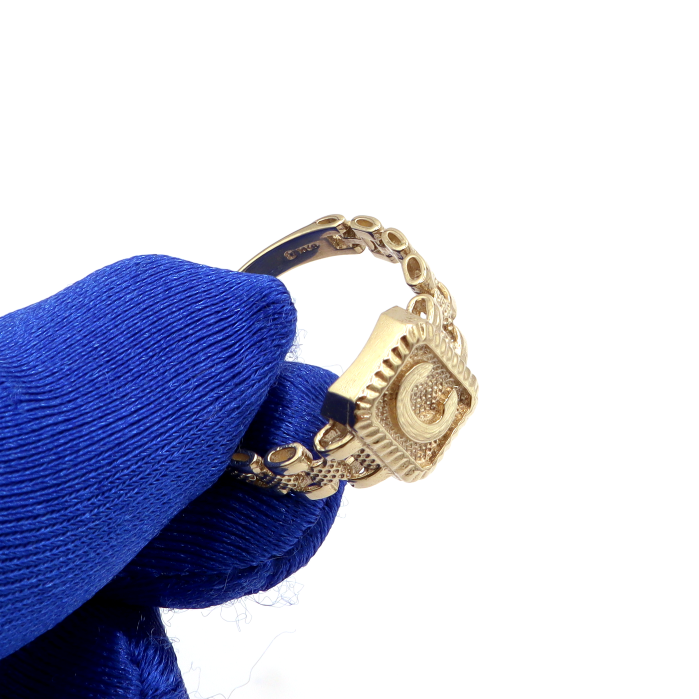 10K Solid Yellow Gold Square Band Initial Ring