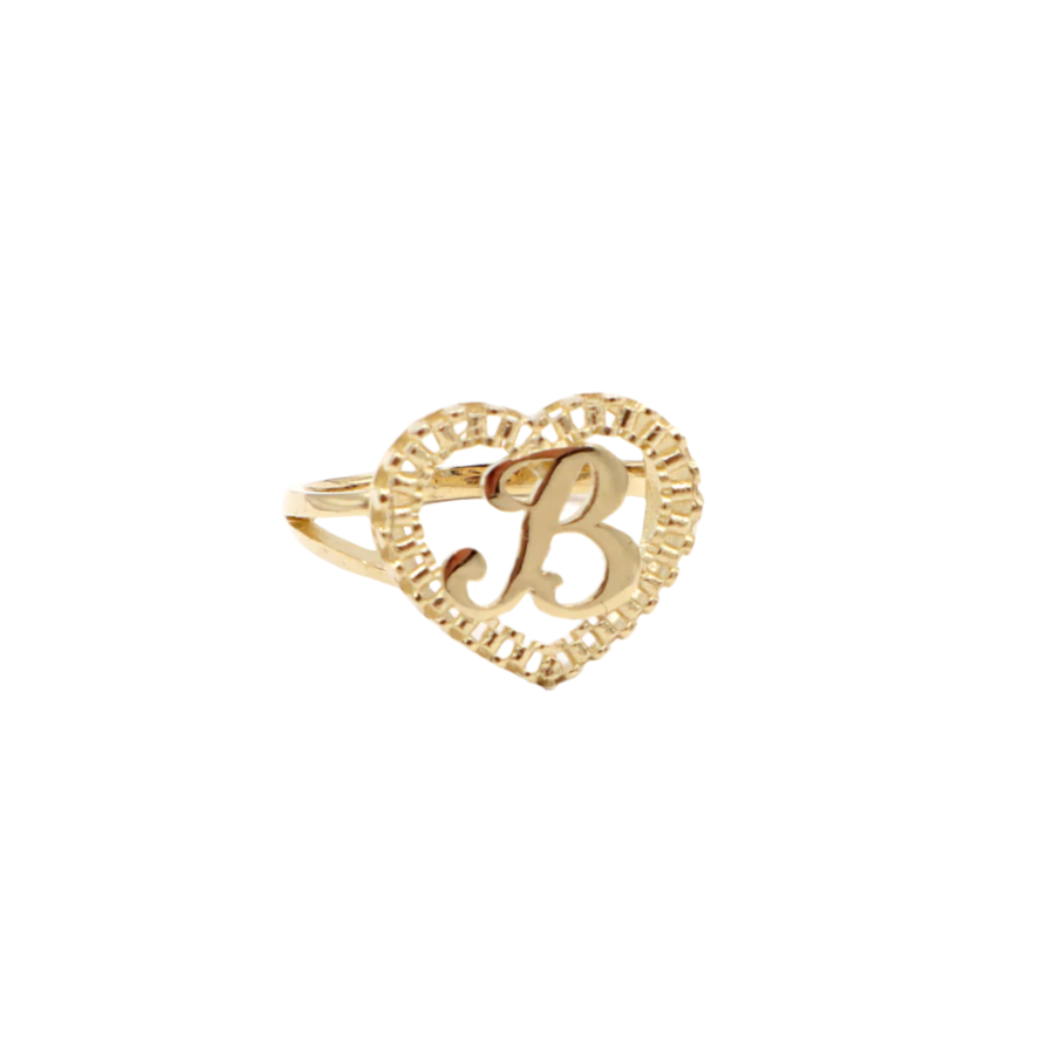 10K Solid Yellow Gold Heart Initial Ring