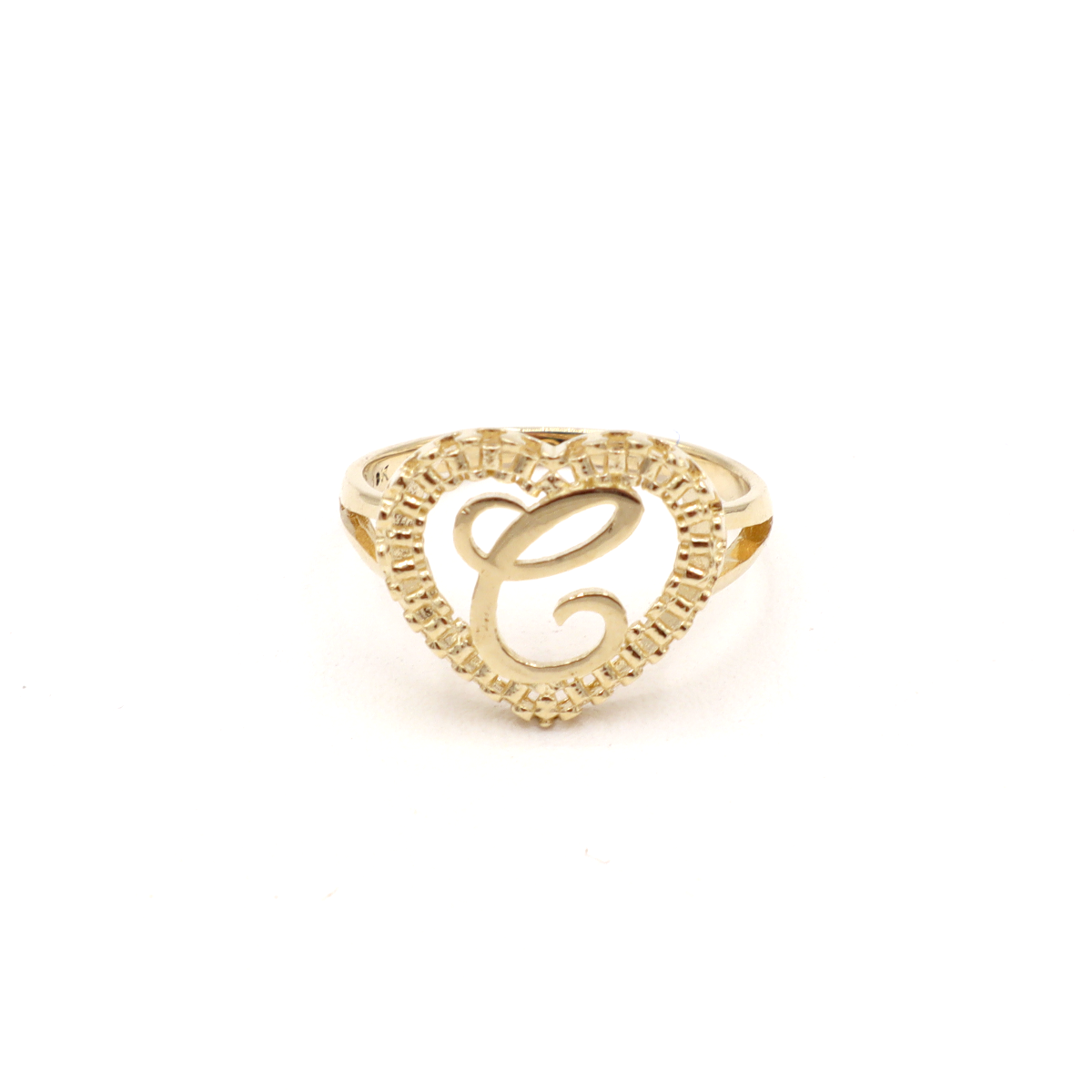 10K Solid Yellow Gold Heart Initial Ring