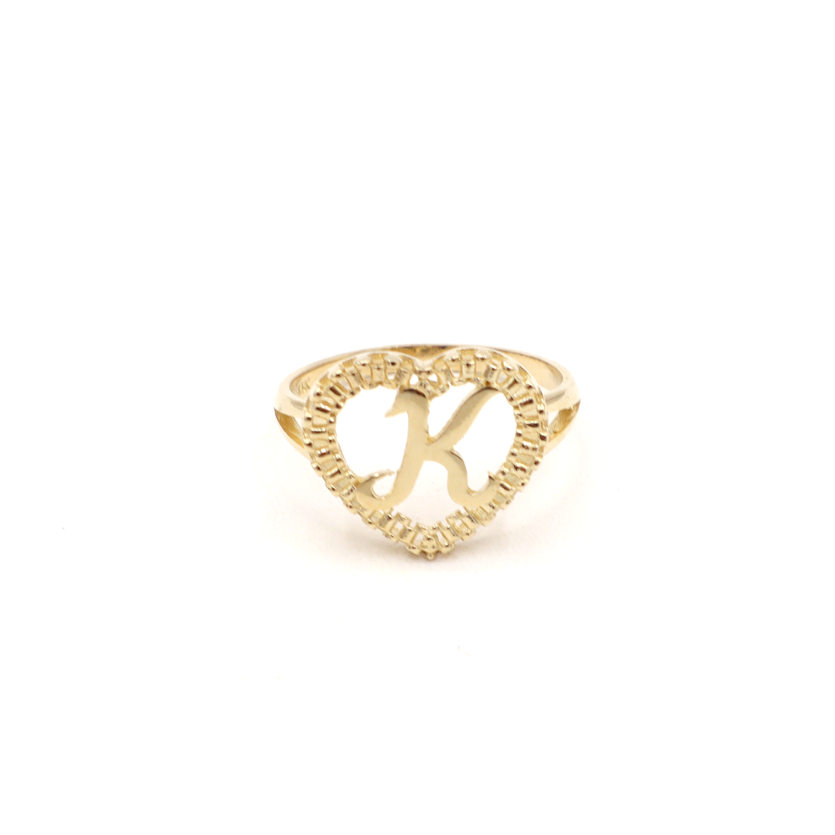 10K Solid Yellow Gold Heart Initial Ring
