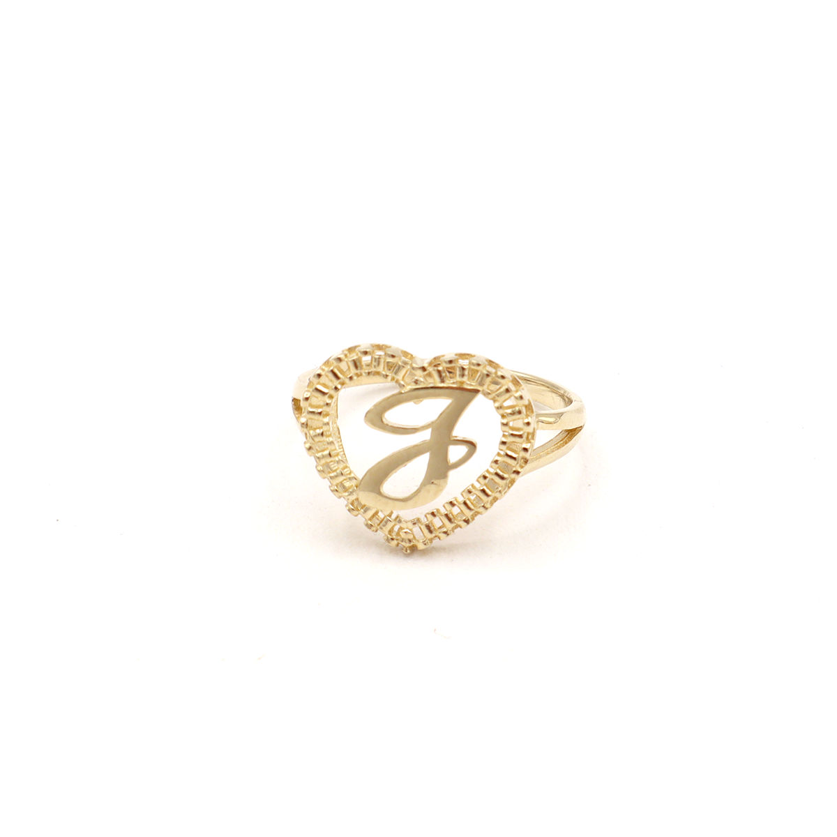 10K Solid Yellow Gold Heart Initial Ring