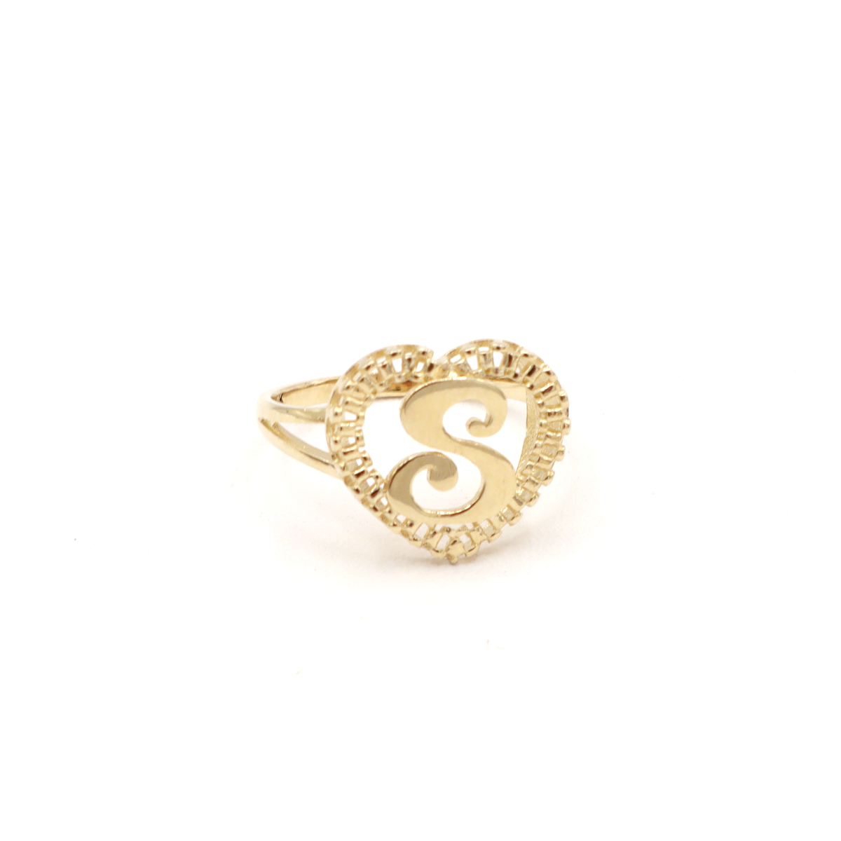 10K Solid Yellow Gold Heart Initial Ring