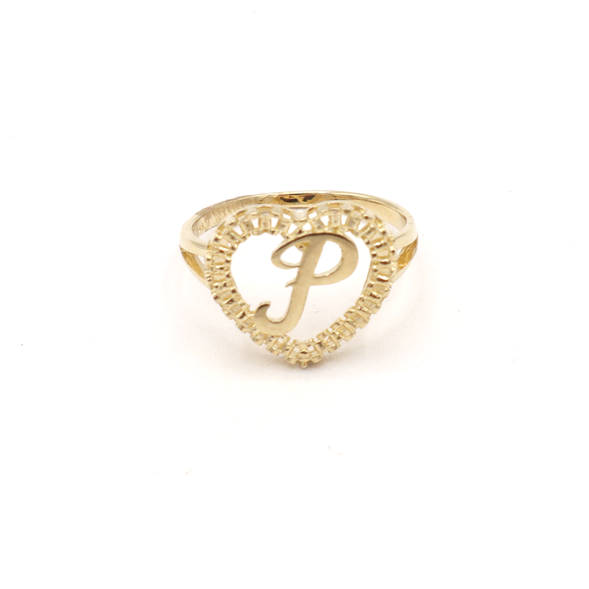 10K Solid Yellow Gold Heart Initial Ring