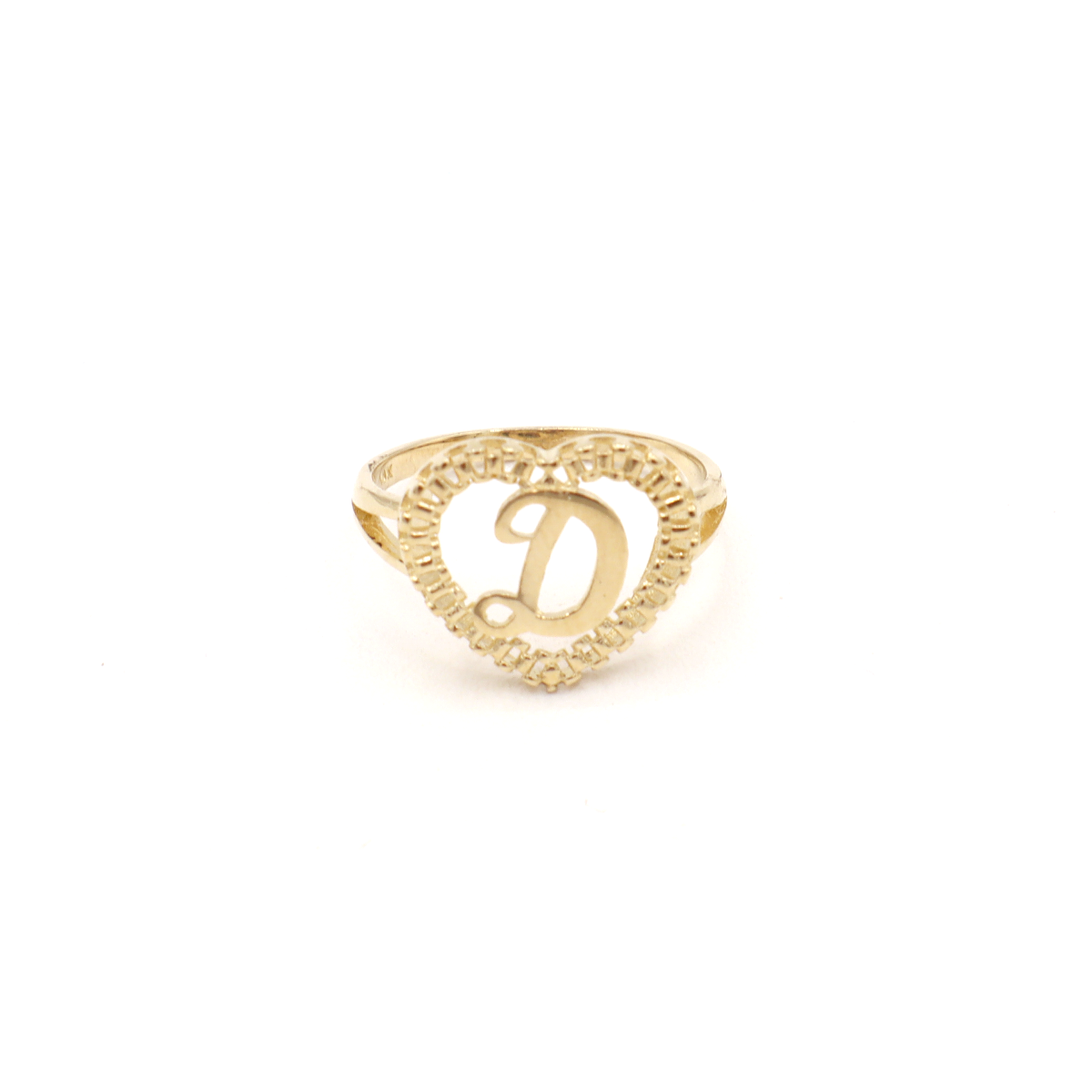 10K Solid Yellow Gold Heart Initial Ring