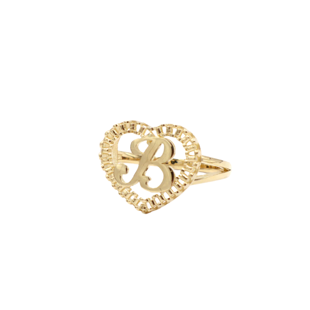 10K Solid Yellow Gold Heart Initial Ring