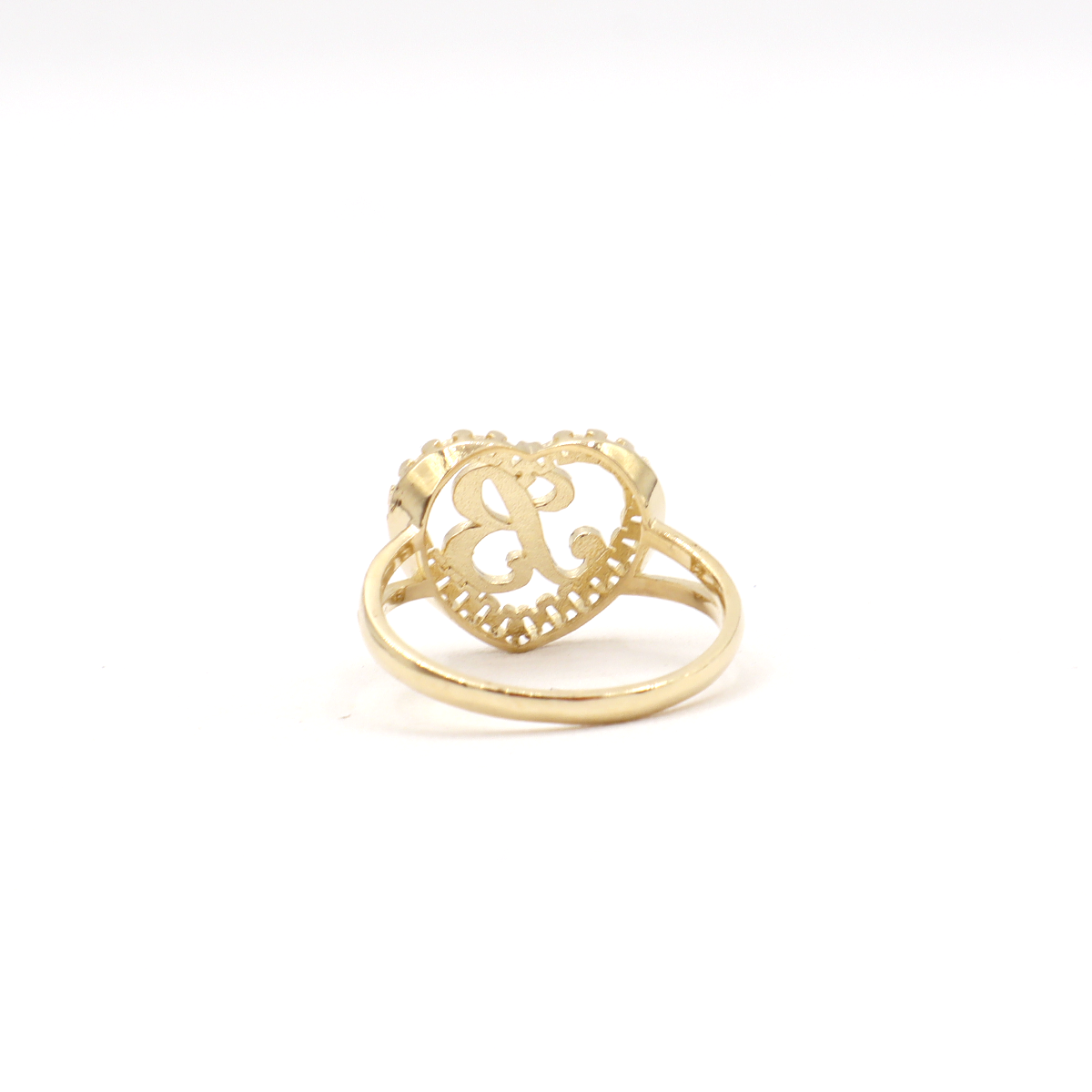 10K Solid Yellow Gold Heart Initial Ring