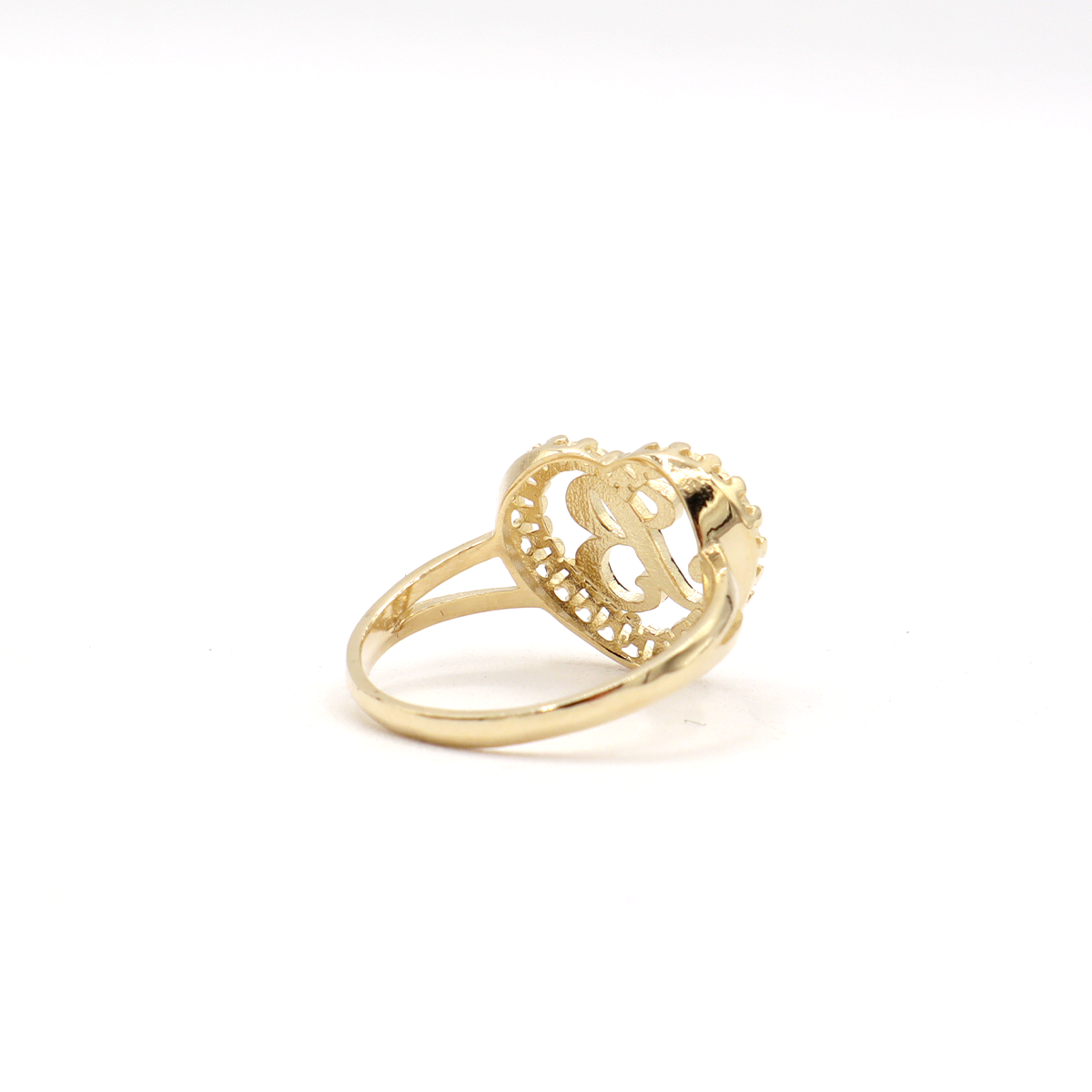 10K Solid Yellow Gold Heart Initial Ring