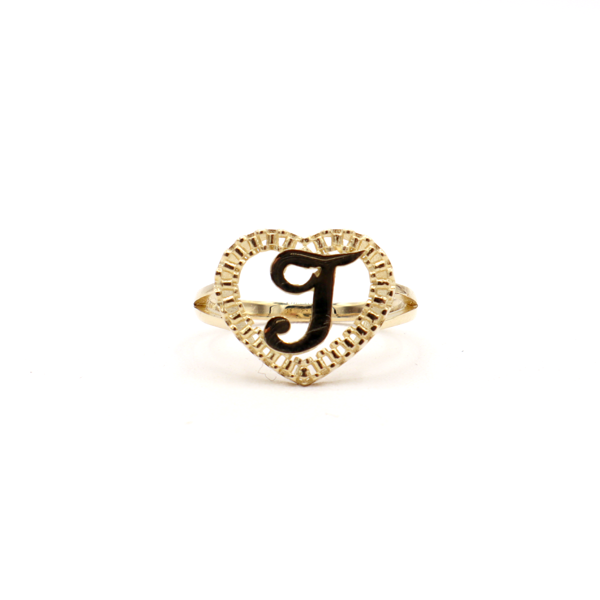 10K Solid Yellow Gold Heart Initial Ring