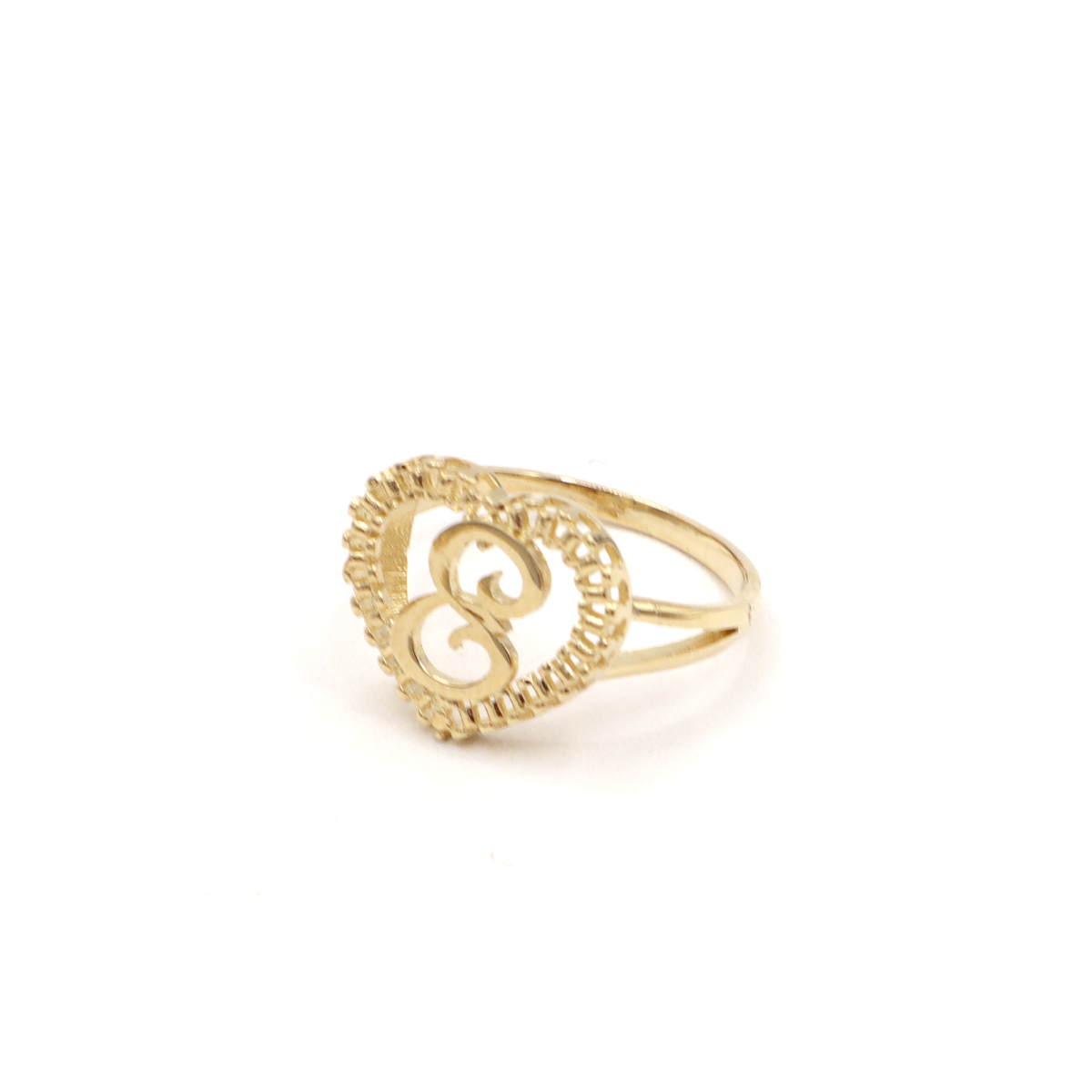 10K Solid Yellow Gold Heart Initial Ring
