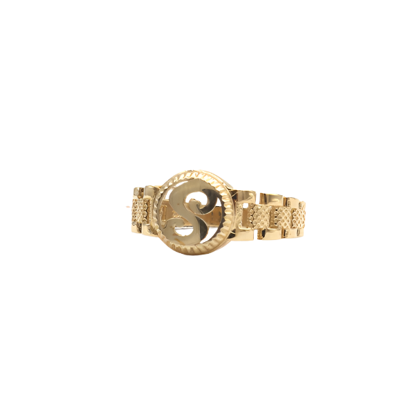 10K Solid Yellow Gold Round Cursive Initial Ring