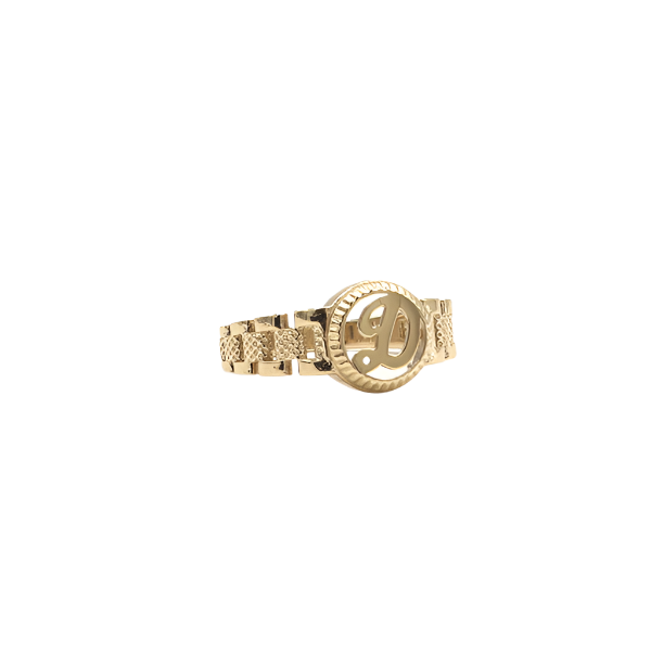 10K Solid Yellow Gold Round Cursive Initial Ring