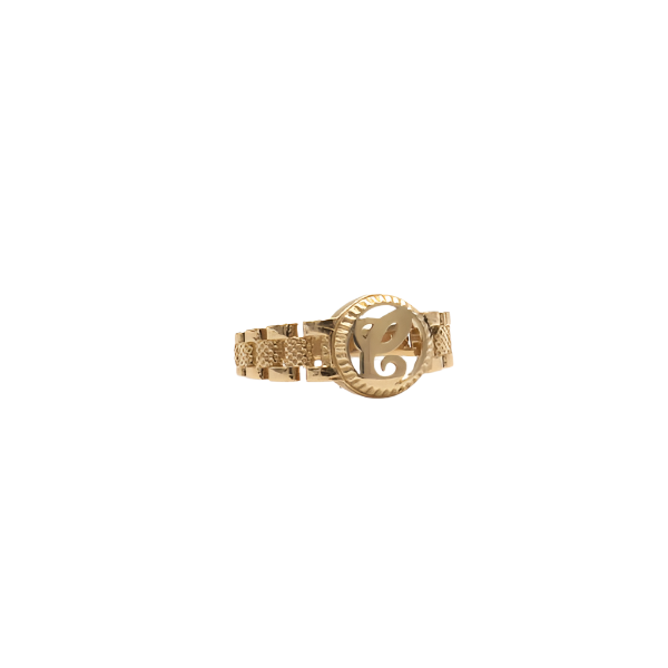 10K Solid Yellow Gold Round Cursive Initial Ring