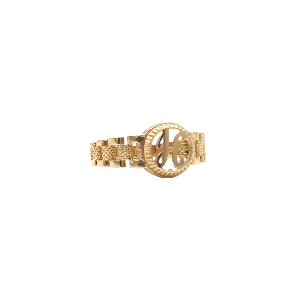 10K Solid Yellow Gold Round Cursive Initial Ring