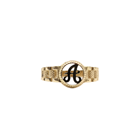 10K Solid Yellow Gold Round Cursive Initial Ring