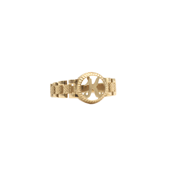 10K Solid Yellow Gold Round Cursive Initial Ring