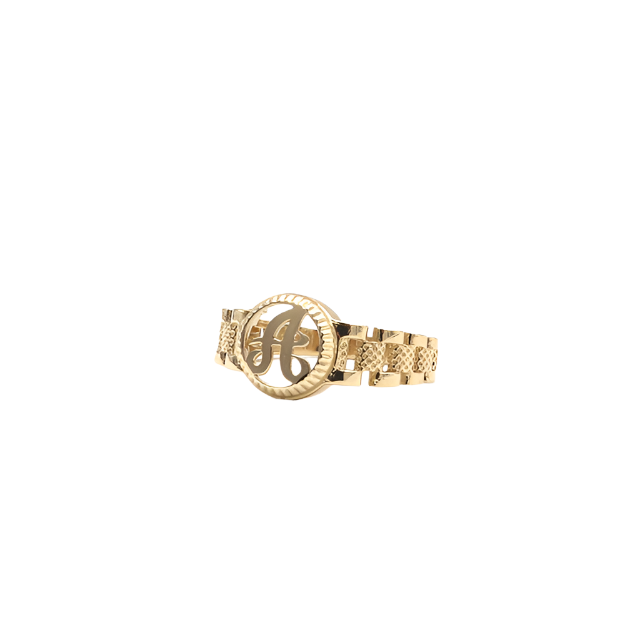10K Solid Yellow Gold Round Cursive Initial Ring