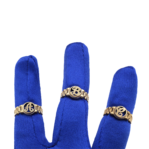 10K Solid Yellow Gold Round Cursive Initial Ring