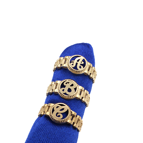 10K Solid Yellow Gold Round Cursive Initial Ring