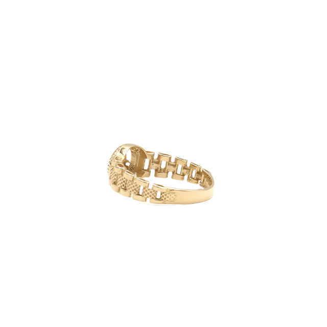 10K Solid Yellow Gold Round Cursive Initial Ring
