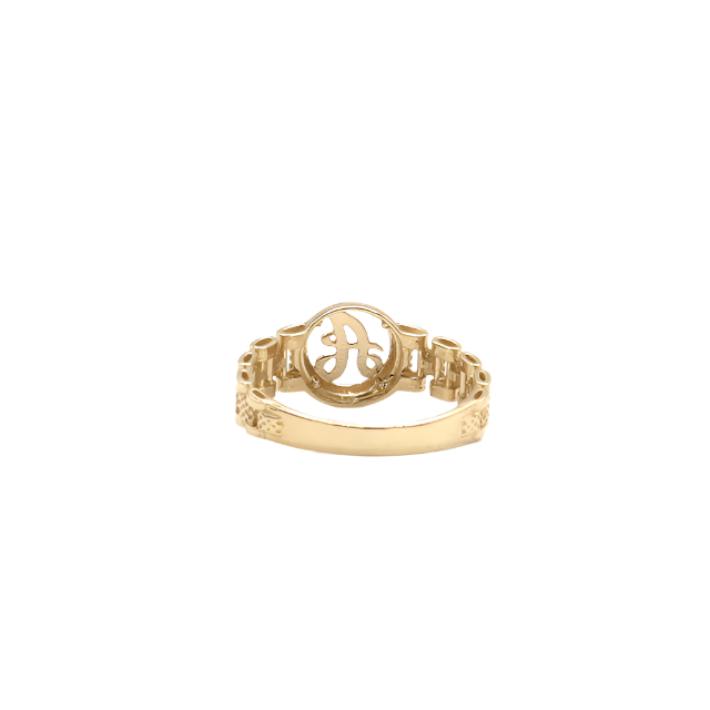 10K Solid Yellow Gold Round Cursive Initial Ring