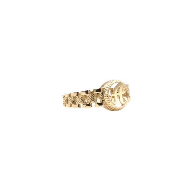 10K Solid Yellow Gold Round Cursive Initial Ring