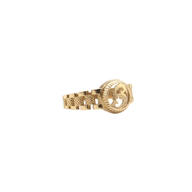 10K Solid Yellow Gold Round Cursive Initial Ring