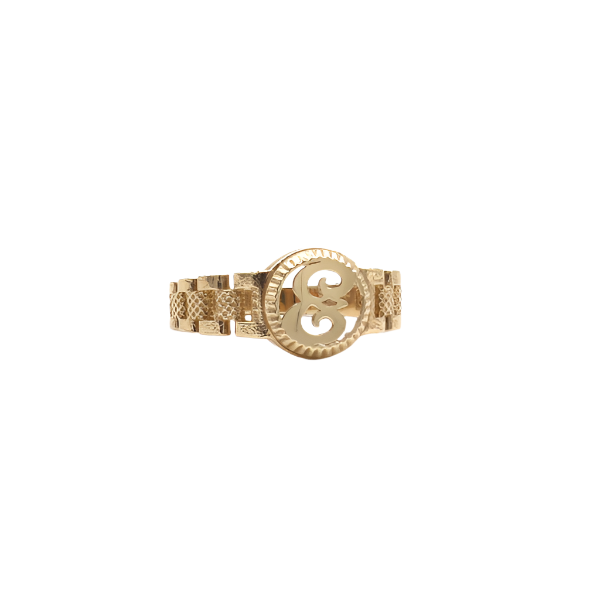 10K Solid Yellow Gold Round Cursive Initial Ring