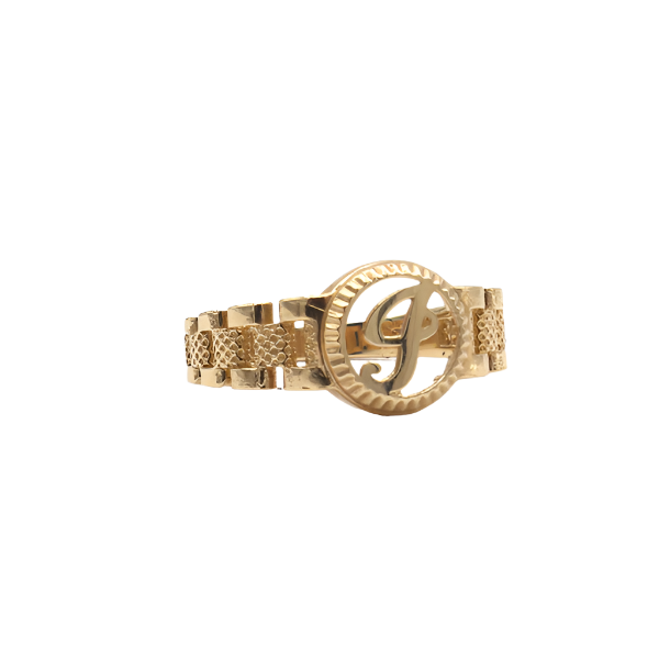 10K Solid Yellow Gold Round Cursive Initial Ring