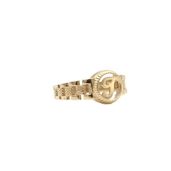 10K Solid Yellow Gold Round Cursive Initial Ring