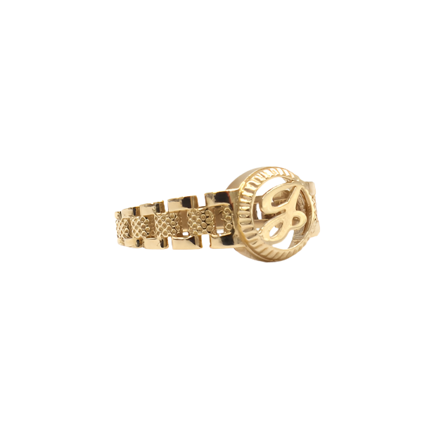 10K Solid Yellow Gold Round Cursive Initial Ring