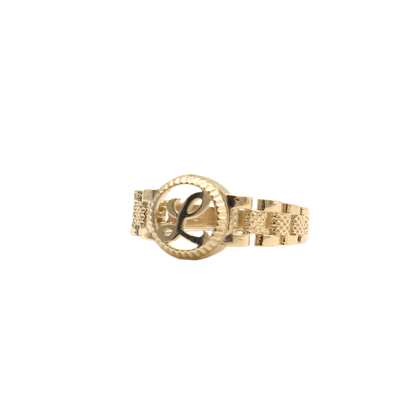 10K Solid Yellow Gold Round Cursive Initial Ring