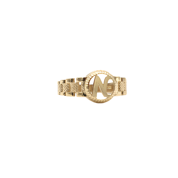 10K Solid Yellow Gold Round Cursive Initial Ring