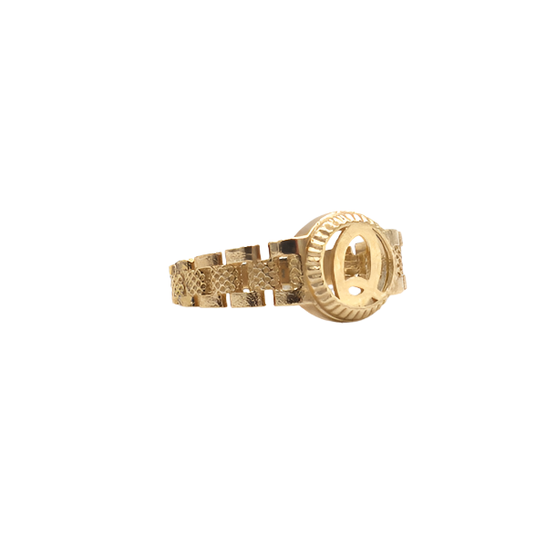 10K Solid Yellow Gold Round Cursive Initial Ring