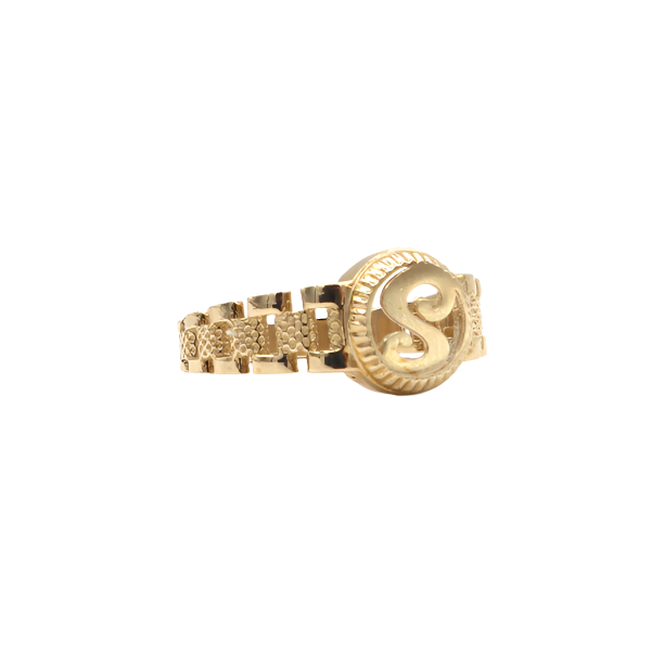 10K Solid Yellow Gold Round Cursive Initial Ring