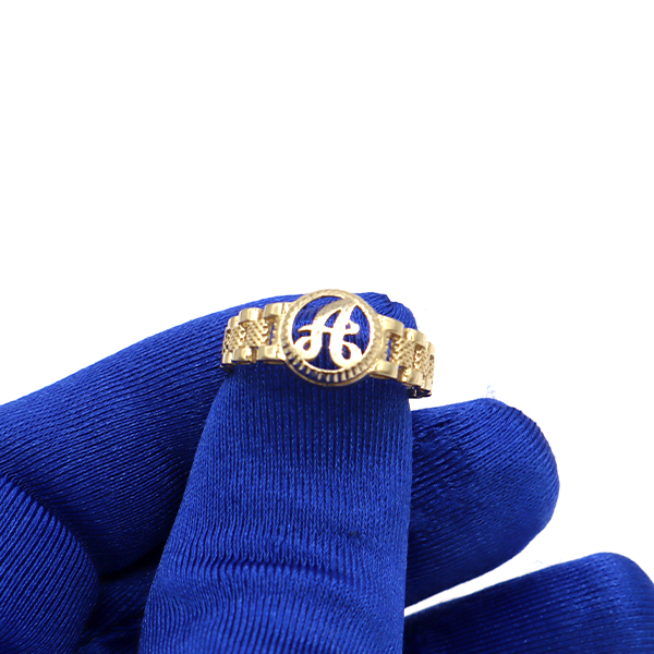 10K Solid Yellow Gold Round Cursive Initial Ring