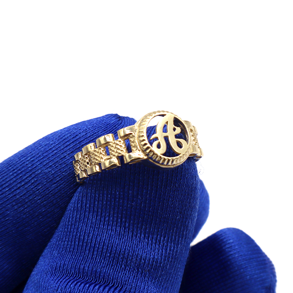 10K Solid Yellow Gold Round Cursive Initial Ring